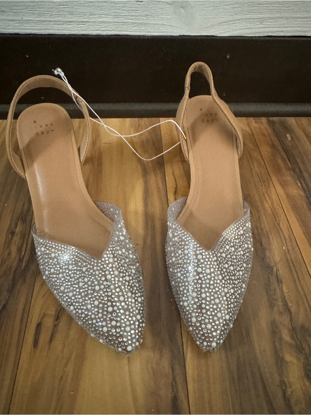 a new day Silver Rhinestone Pointed Toe Slingback Flats